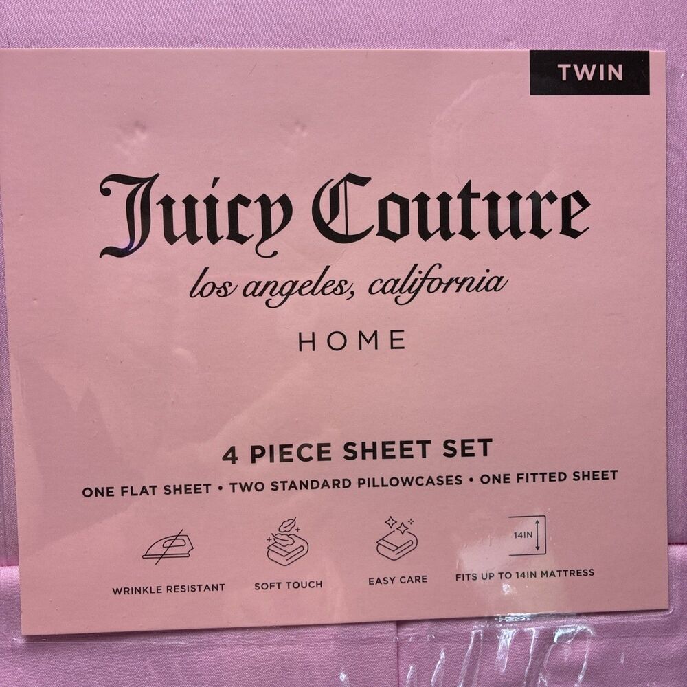 Juicy Couture 4 Piece Sheet Set Twin Pink NEW